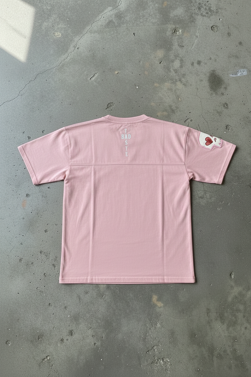 Bad Taste Baby Pink Tee - Back Pink Skull Outline