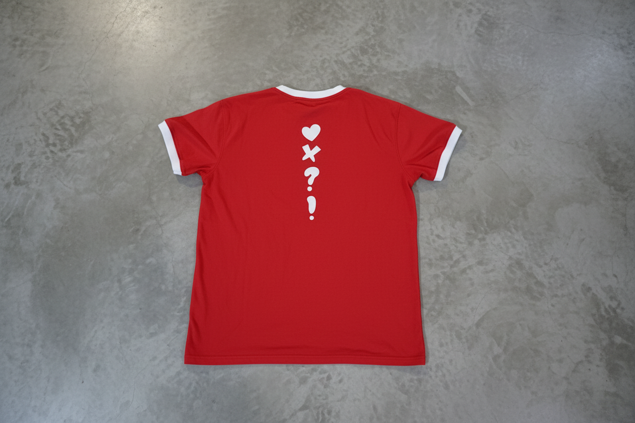 Bad Taste Red Tee Back on Concrete